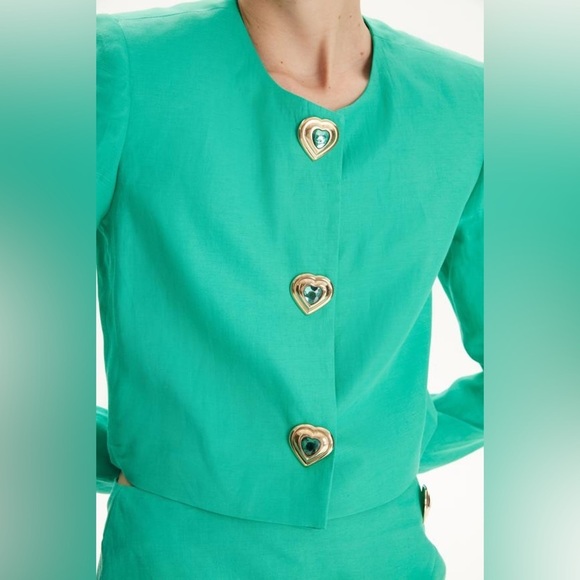 ADL x Raisa Vanessa crop green heart embellished button blazer M St Pattys - Picture 4 of 7